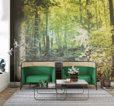Tapete Wohnzimmer Natur Weg Treppen im Wald - TenStickers