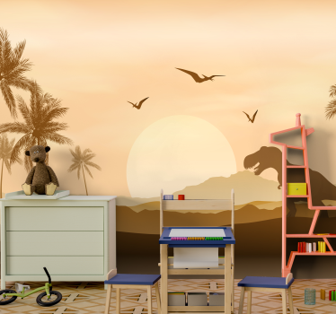 Fototapete Kinderzimmer T-Rex bei Sonnenuntergang - TenStickers