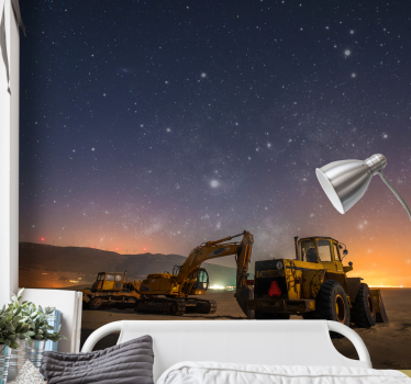 Fototapete Wohnzimmer Bagger arbeitet nachts - TenStickers