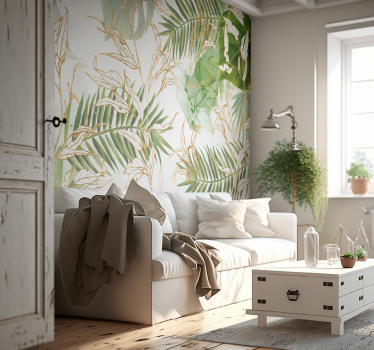 Fototapete Wohnzimmer elegante Palmblätter - TenStickers