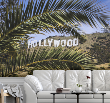 Hollywood Zeichen und Palme Fototapete Städte - TenStickers