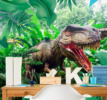 Fototapete Jugendzimmer 3D Dinosaurier T-Rex - TenStickers
