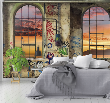 Graffiti Wand mit Ausblick 3D Tapete - TenStickers