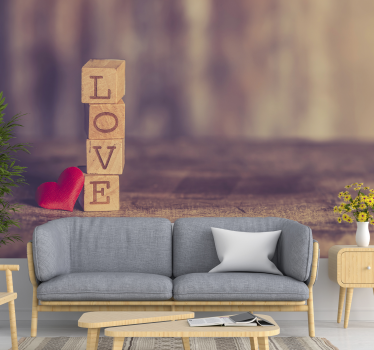 Liebe Fototapete Love Text in Holz - TenStickers
