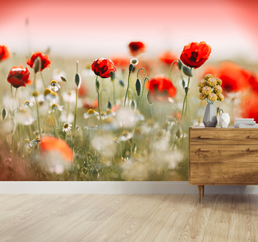 Mohnfeld Landschaft Fototapete - TenStickers
