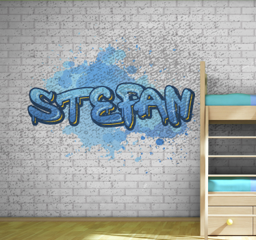 Blaues Graffiti mit Namen Fototapete Schlafzimmer - TenStickers