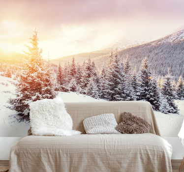 Schneebedeckte Berglandschaft Fototapete Berge - TenStickers