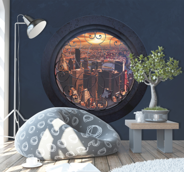 Steinoptik mit Fenster 3D Fototapete Städte - TenStickers