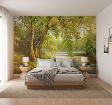 Tapete wald sanfter fluss mit weide - TenStickers