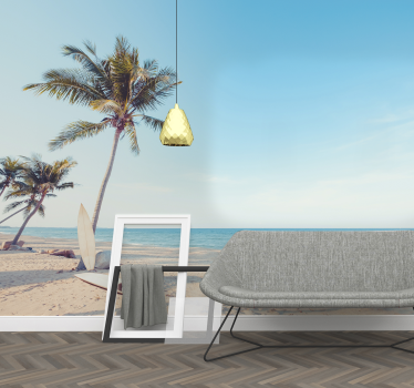 Strand mit Palme Meer Fototapete Wohnzimmer - TenStickers