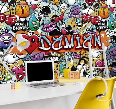 Tapete Jugendzimmer Emoji Muster mit Namen - TenStickers
