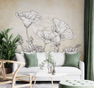 Vintage Fototapete mit Mohnblumen - TenStickers