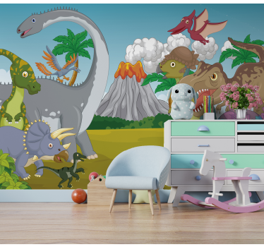 Vulkan Dinosaurier Fototapete für Kinder - TenStickers