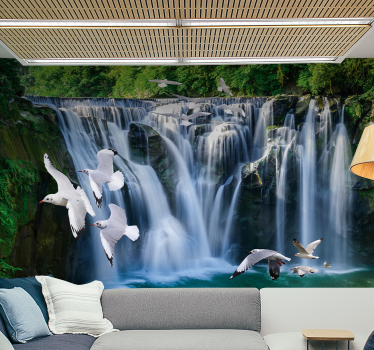 Wasserfall Fototapete mit Möven - TenStickers