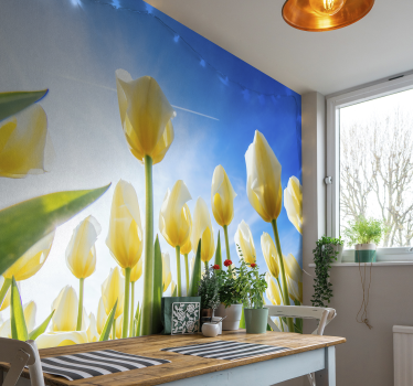 Weiße Tulpen Landschaft Blumen Fototapete - TenStickers