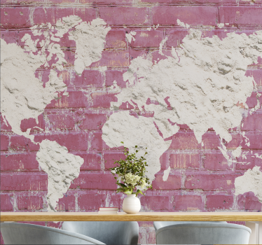 Weltkarte rosa Ziegelwand Tapete Wohnzimmer - TenStickers