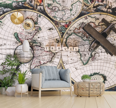 Tapete Jugendzimmer Weltkarte Vintage Travel - TenStickers