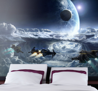 Tapete Jugendzimmer Weltraum Abenteuer mit Raumschiffen - TenStickers