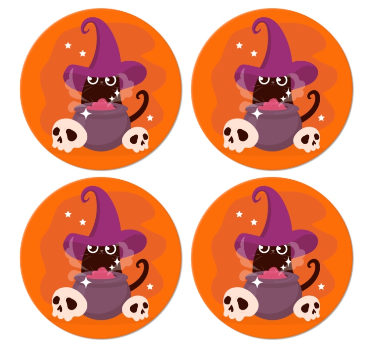 Katze hexenhut illustration halloween Untersetzer - TenStickers