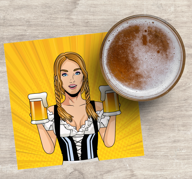 Bierdeckel fröhliche frau mit bier in der hand - TenStickers