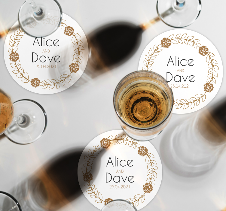 Bierdeckel hochzeit blumenkreis personalisiert - TenStickers