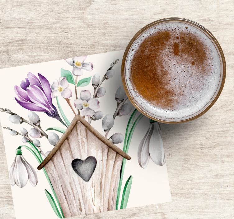 Bierdeckel hochzeit mit holzvogelhaus blumendekor - TenStickers