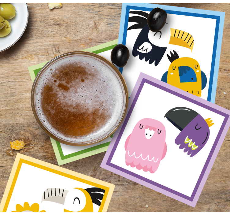 Bierdeckel mit bunten vogelgesichtern - TenStickers