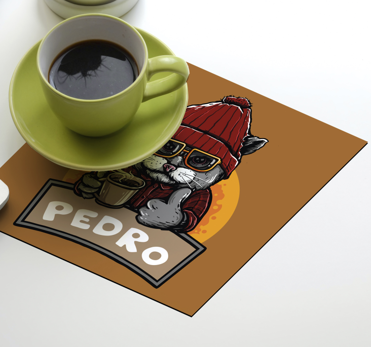 Untersetzer geek coole katze mit kaffee - TenStickers