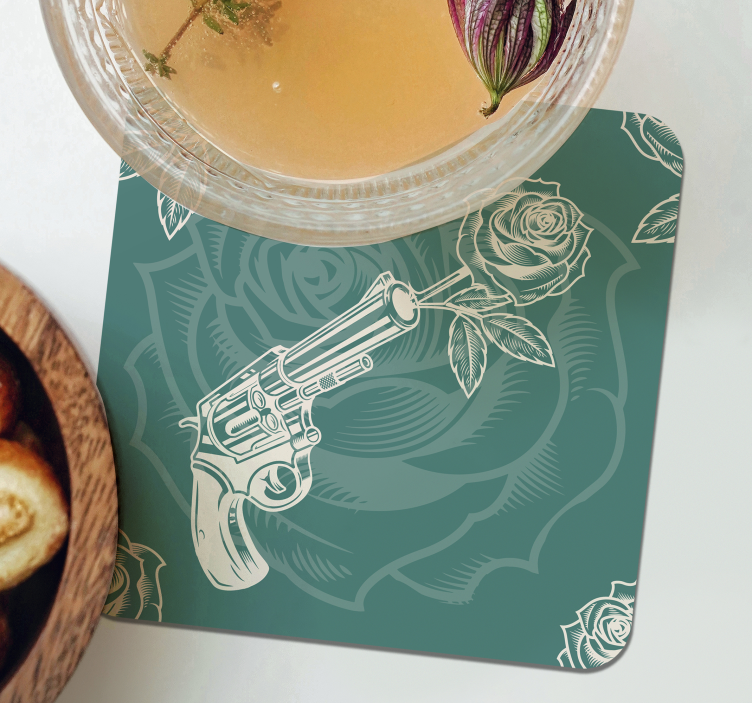 Untersetzer geek revolver mit rose - TenStickers