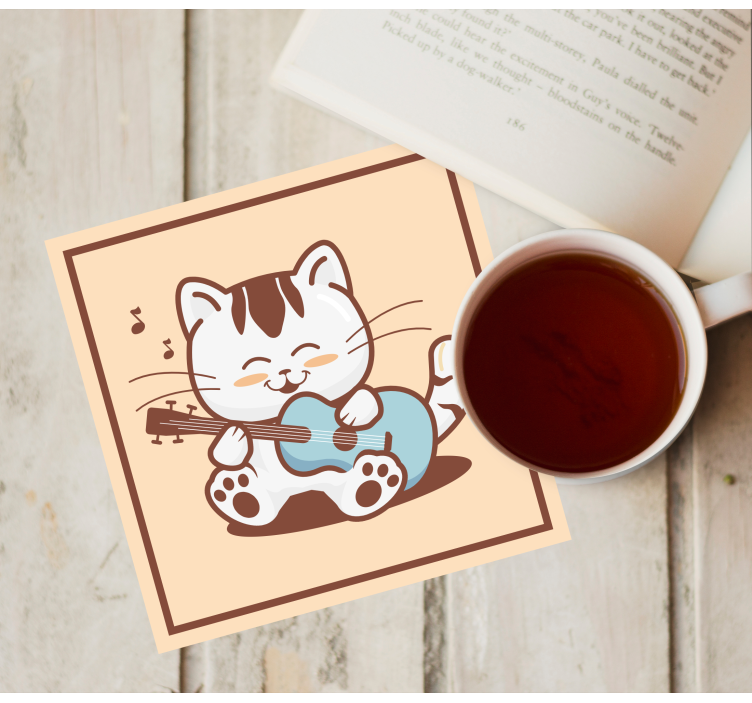 Untersetzer geek verspielte katze mit gitarre - TenStickers