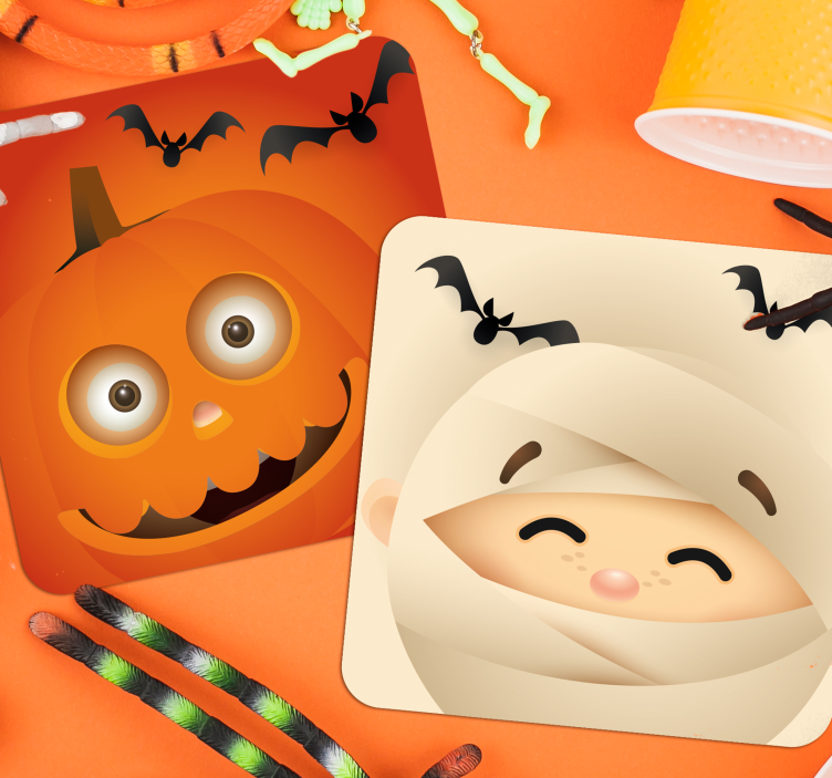 Untersetzer halloween fröhlicher kürbis und mumie - TenStickers