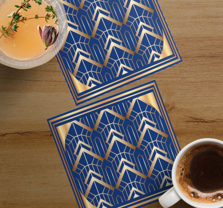 Untersetzer modern mit geometrischem blau und goldmuster - TenStickers