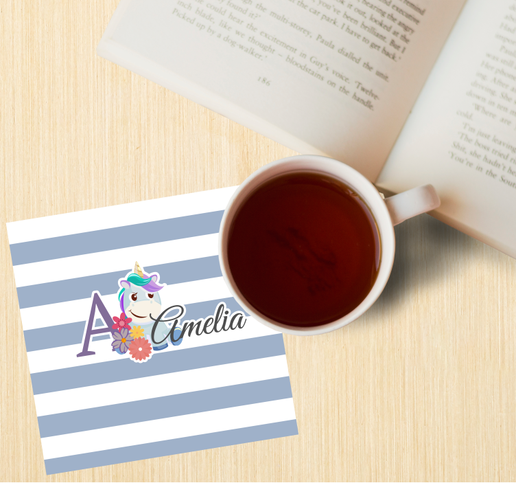 Untersetzer personalisiert einhorn und blumeninitiale - TenStickers