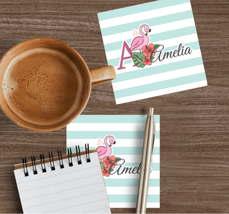 Untersetzer personalisiert flamingo blumenmuster - TenStickers