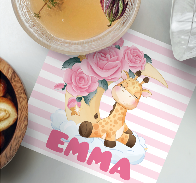 Untersetzer personalisiert giraffe mit blumenhalbmond - TenStickers
