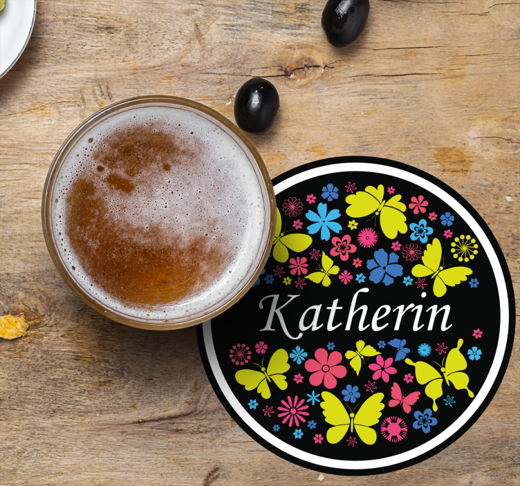 Untersetzer personalisiert mit floralem schmetterling - TenStickers