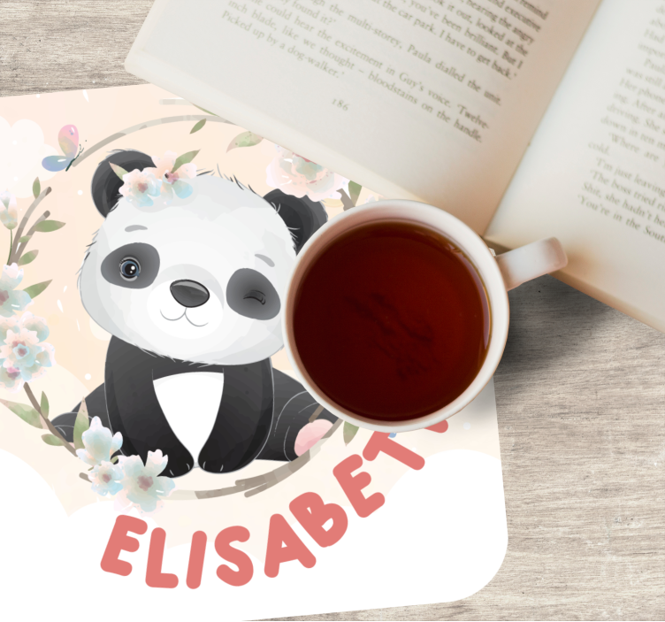Untersetzer personalisiert panda mit floralen akzenten - TenStickers