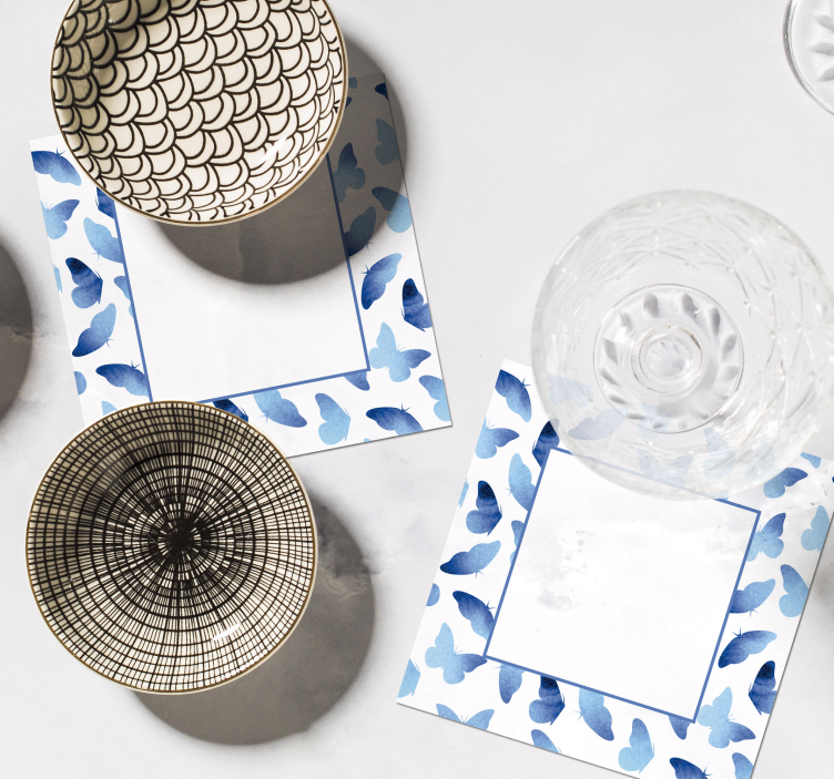 Untersetzer personalisiert schmetterlingsmuster blaue rahmen - TenStickers