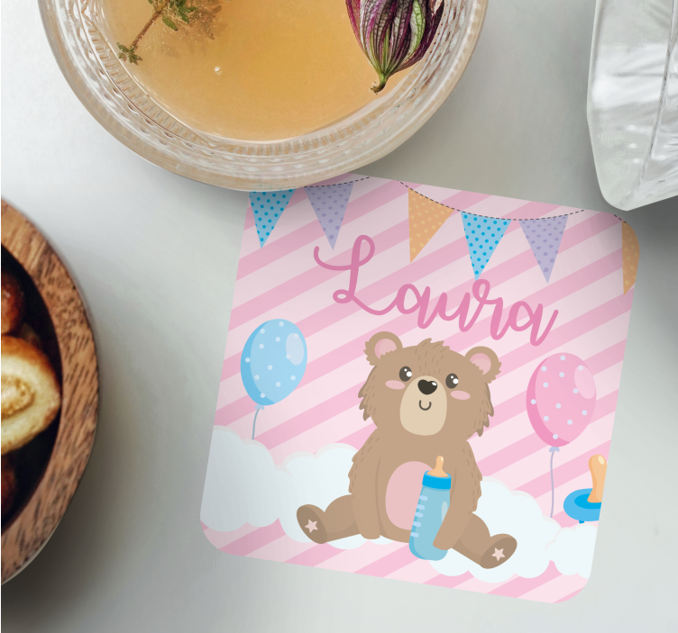 Untersetzer personalisiert süßer bär mit ballons - TenStickers