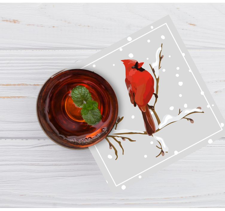 Untersetzer weihnachten kardinal auf schneebedecktem ast - TenStickers