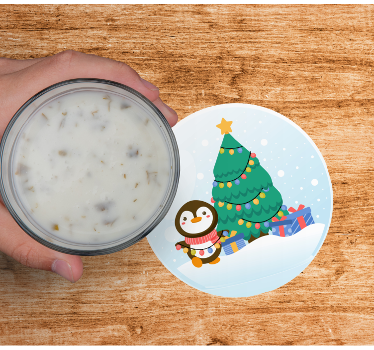 Untersetzer weihnachten pinguin mit weihnachtsbaum - TenStickers