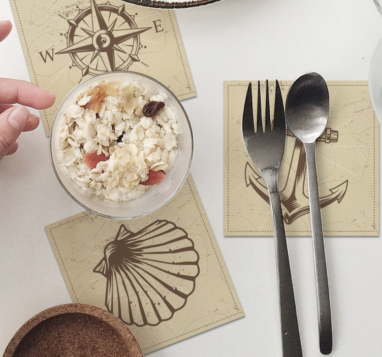 Vintage untersetzer mit maritimen symbolen set - TenStickers