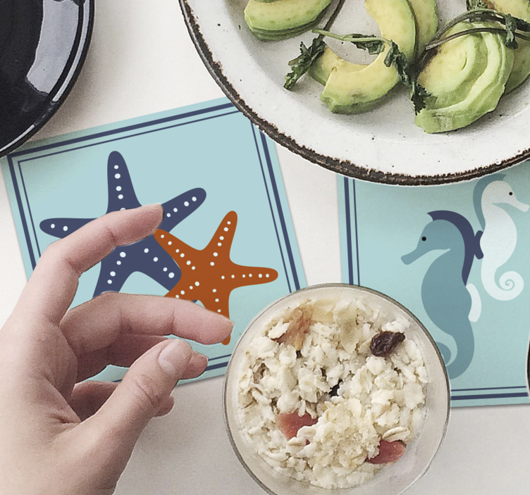 Vintage untersetzer mit seepferdchen und seesternen - TenStickers