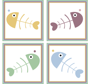 Untersetzer mit bunten fischskeletten - TenStickers