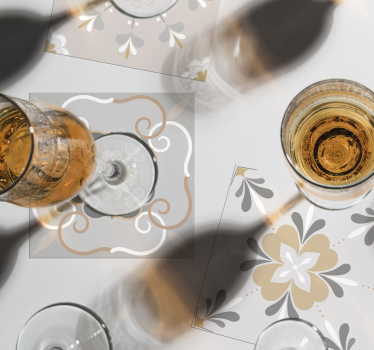 Grauer, von Blumen inspirierter Fliesen Untersetzer - TenStickers