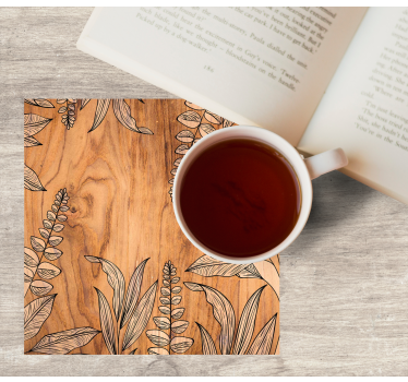 Untersetzer mit natürlicher holzmaserung und blumenrand - TenStickers