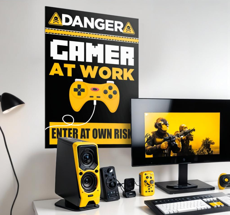 Gaming Poster gefahr gamer bei der arbeit - TenStickers