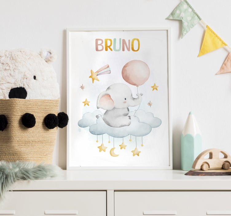 Poster Kinderzimmer elefant auf einer wolke - TenStickers