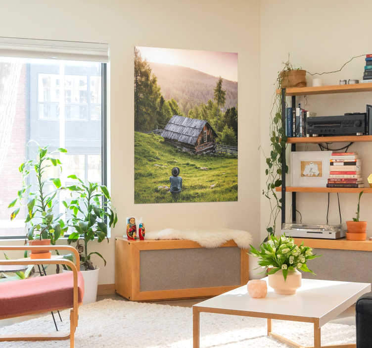 Poster Schöne Landschaft mit Waldhaus - TenStickers