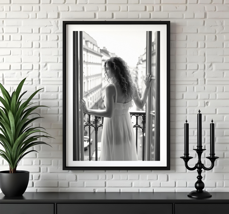 realistisches Fotoposter dame an einem morgen - TenStickers